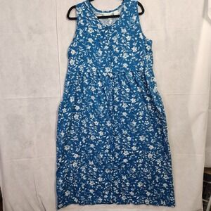 Vintage 90s Teal Blue Floral Flower Maxi Button Down Sleeveless Dress 1X